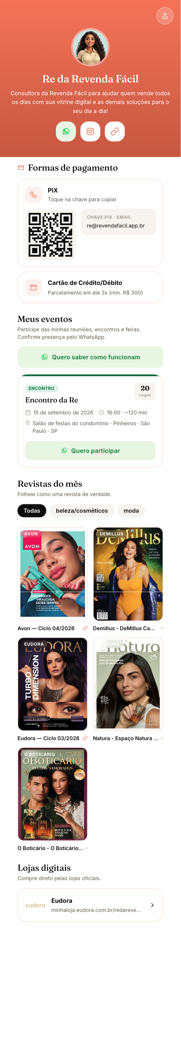 Exemplo de página de revendedora no Revenda Fácil